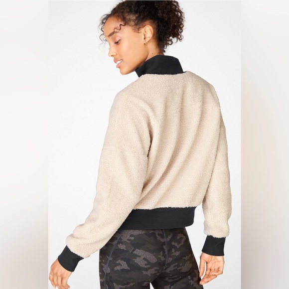 Fabletics Dream Polar Fleece Pullover Large cream black cropped half zip Sherpa - Picture 3 of 10